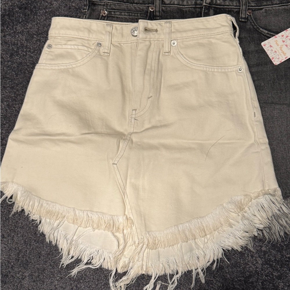 Free People Cream Skirt with Distressed Hem